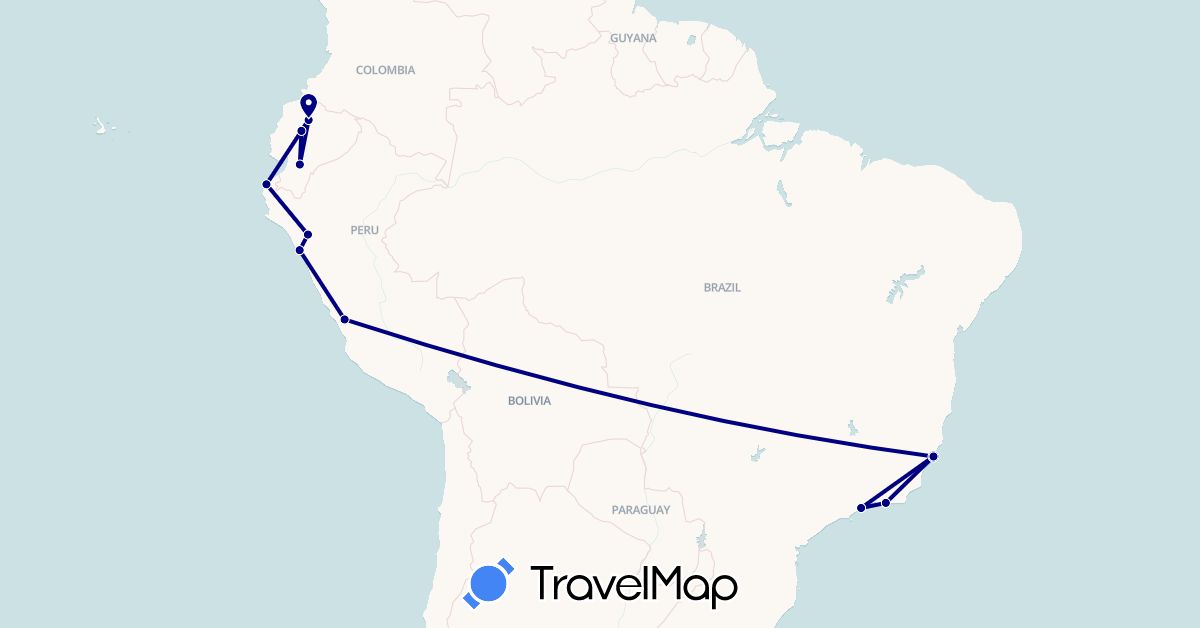 TravelMap itinerary: driving in Brazil, Ecuador, Peru (South America)
